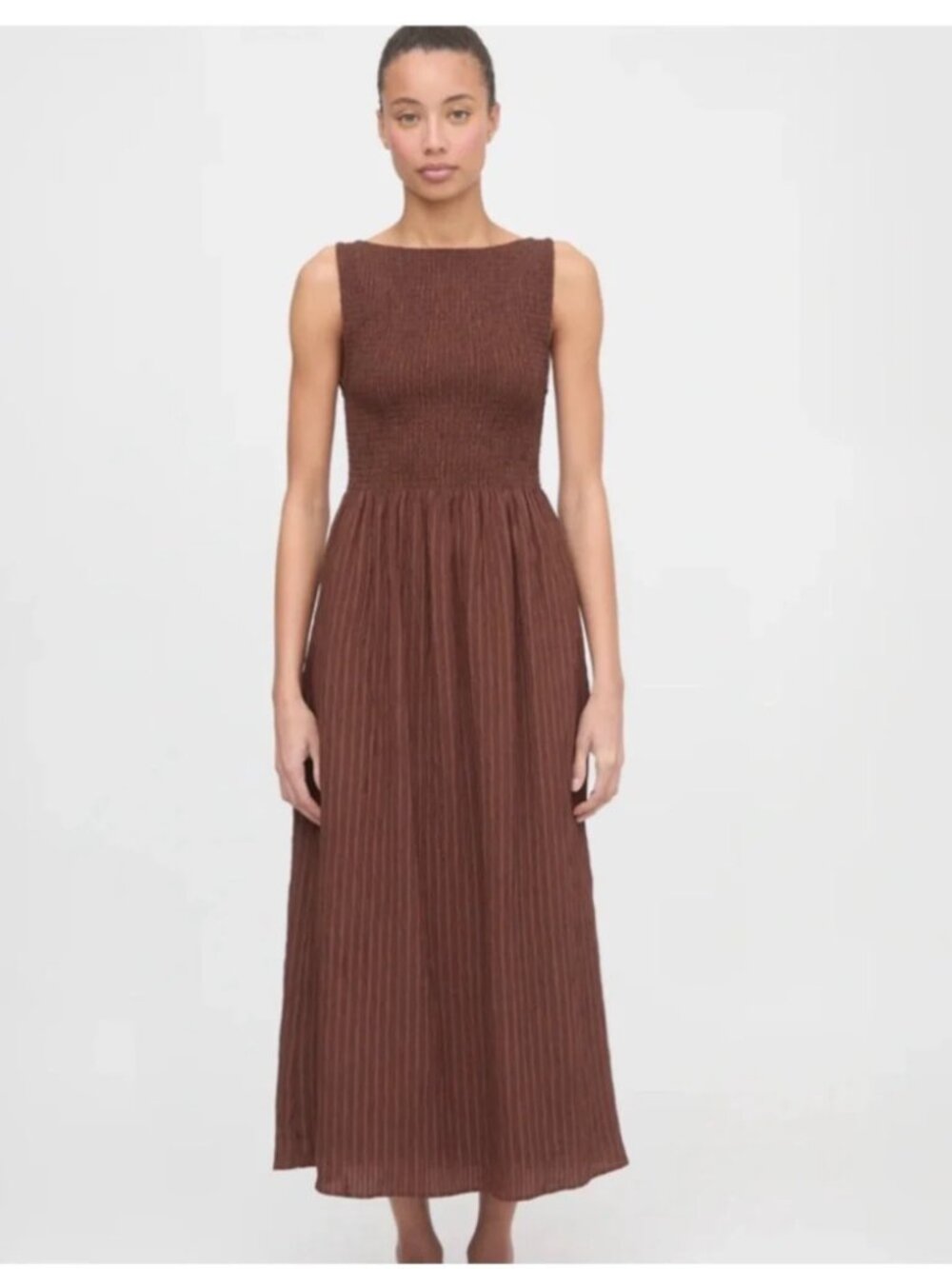 Hill House chocolate brown seersucker Cosima nap dress - Picture 2 of 9